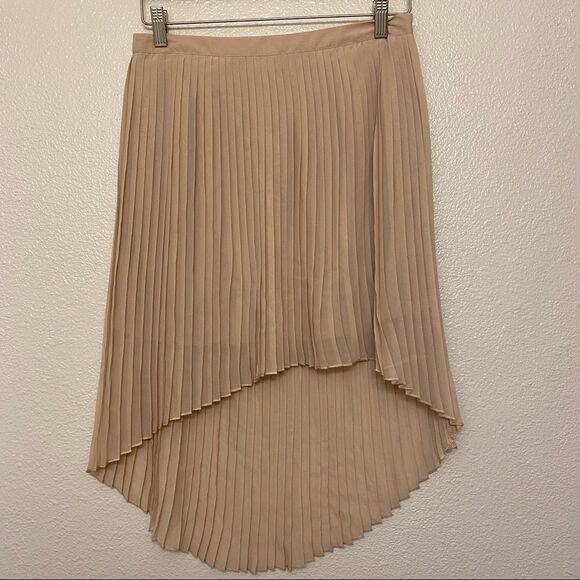 Forever 21 Hi Low Beige tan Pleated midi Skirt chiffon-Large - Picture 7 of 7